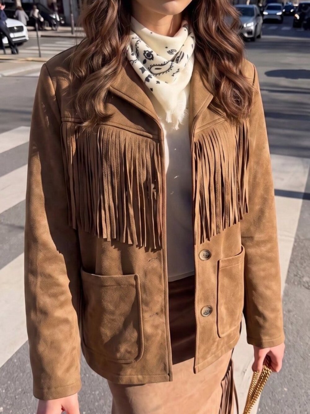 Coffee Brown Bohemian Women's Loose Maillard Tassel Thin Jacket - Picture 8 of 11